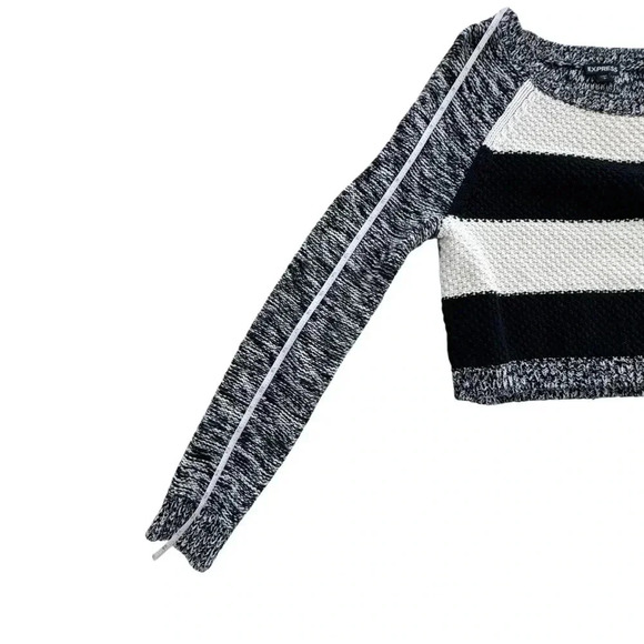 Express Cropped Striped Black and White Melange Sweater Small Long Sleeves - Picture 8 of 9